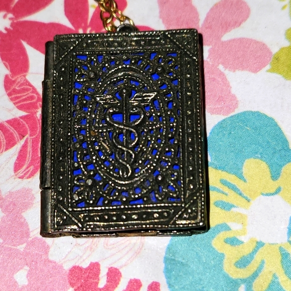 Vintage Filigree Caduceus Nurse Book Photo Locket Pendant - Picture 1 of 3